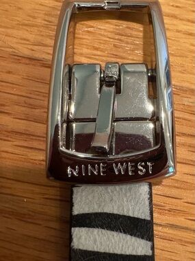 Nine West Black and White Zebra-Pattern Belt with Silver Buckle